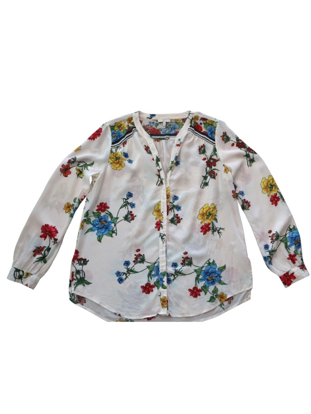 Joie 100% Silk Floral Blouse S White Multicolor Long Sleeve V Neck AS IS